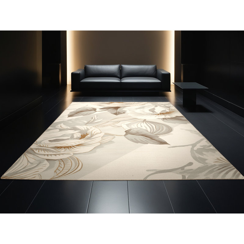 Machine Washable Kirkwood Crepe Fruit French Country Block Print Rug in Beige – Beige Binding, 3x5