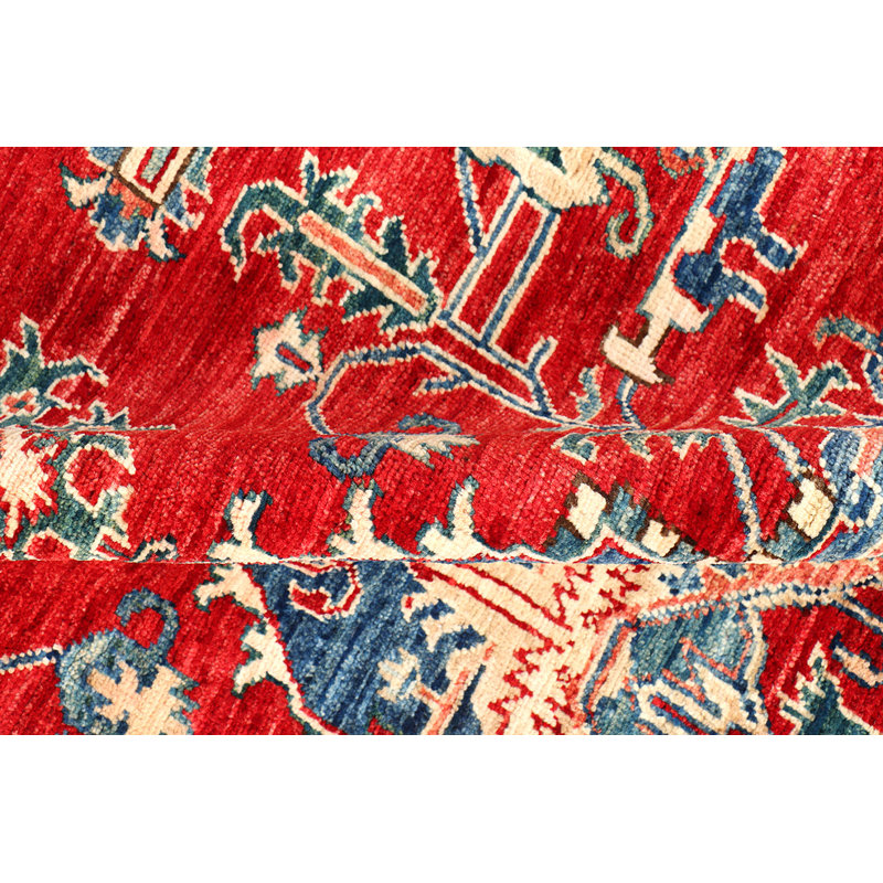 Tapis rouge / ivoire / bleu en laine noué à la main Southwestern