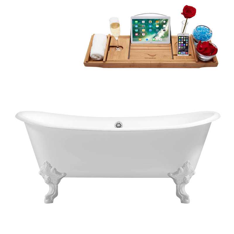 Baignoire de trempage sur pattes 72 "Streamline, Blanc lustré, Blanc lustré