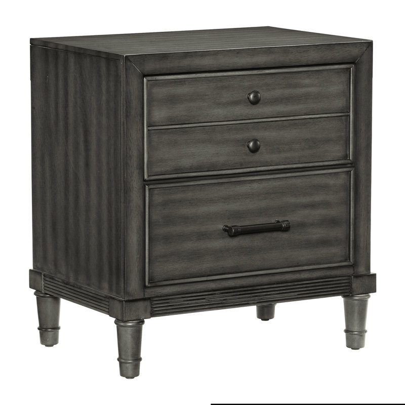 Table de chevet transitionnelle avec poignées en bronze foncé en gris pour la chambre à coucher 2 - Décor complémentaire