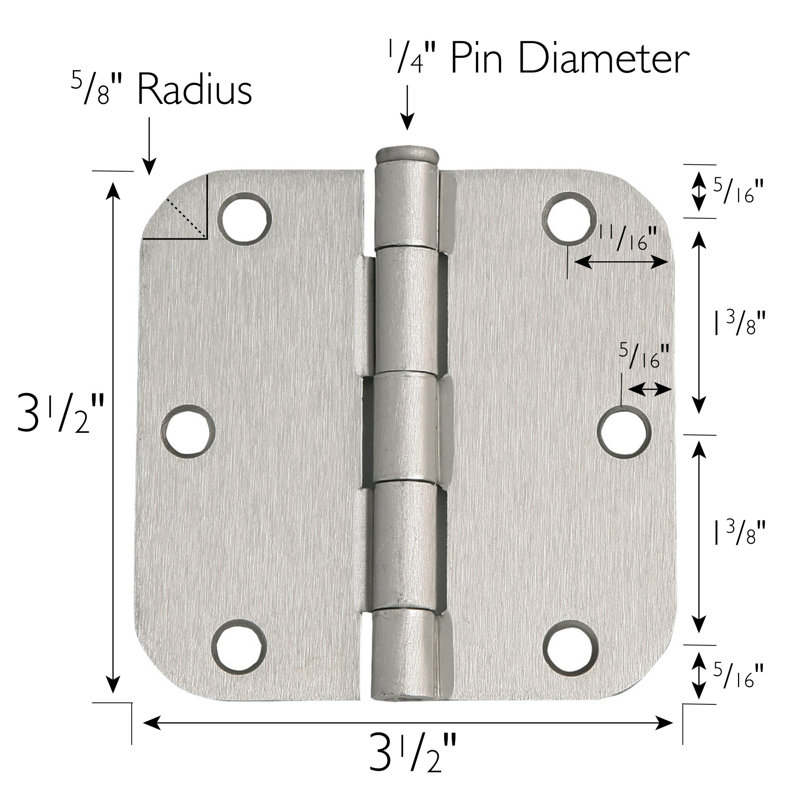 Design House Door Hinge In Satin Brass, 3.5-Inch, 5/8-Inch Radius, 9 ...