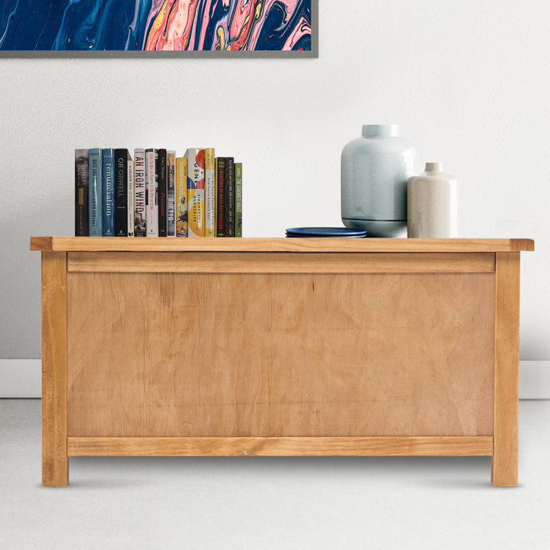 Banc de rangement en bois avec plateau rabattable, Naturel / ciré
