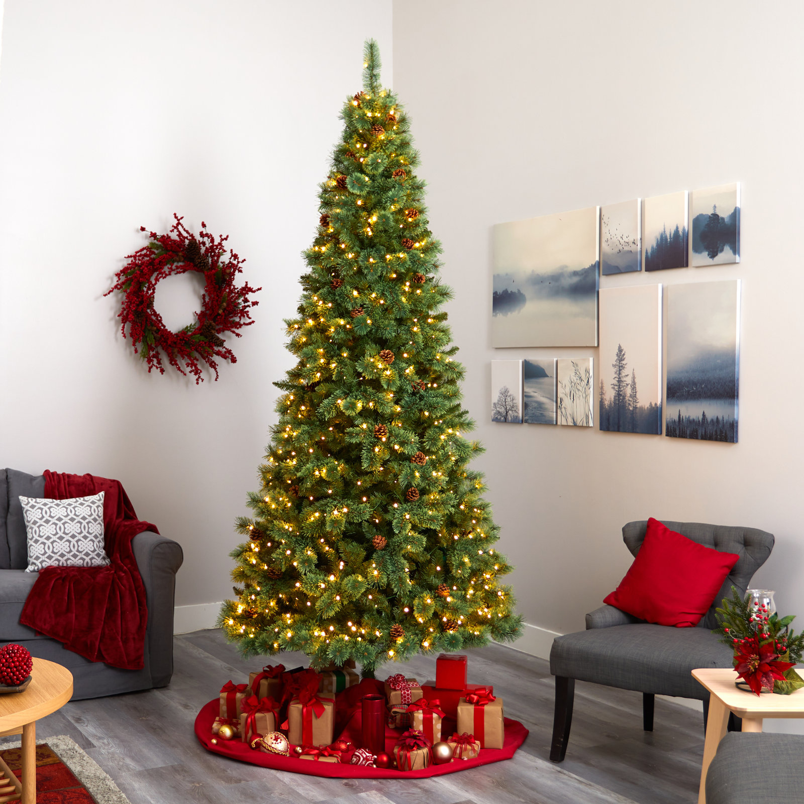 Lighted Artificial Christmas Tree, 9' H