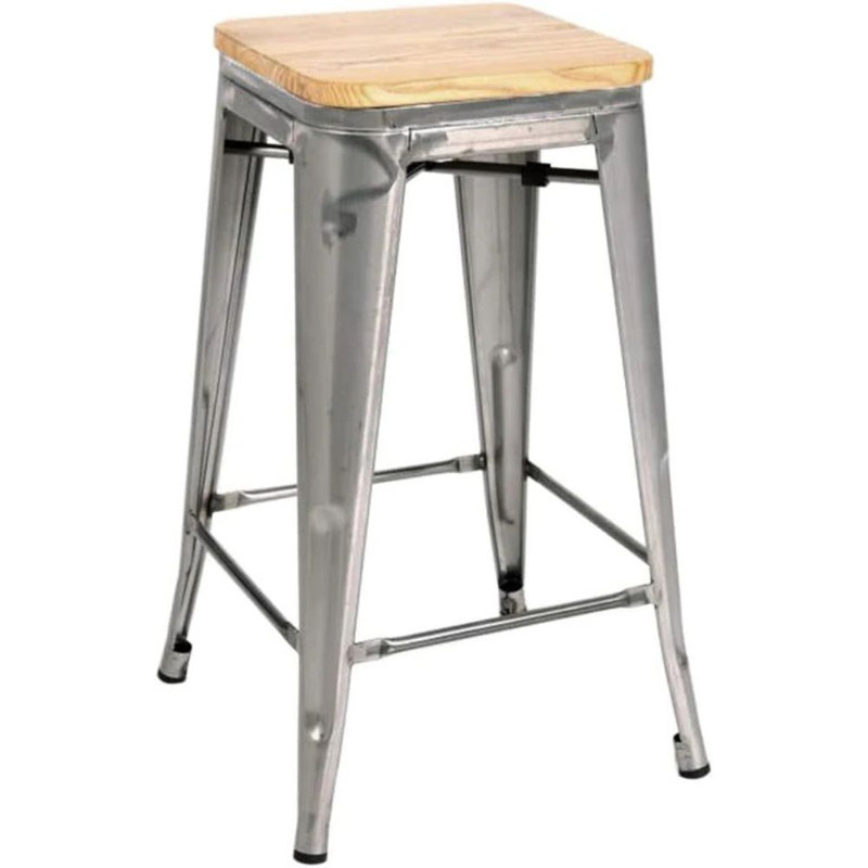 Tolix Stool W/ Wood (26")