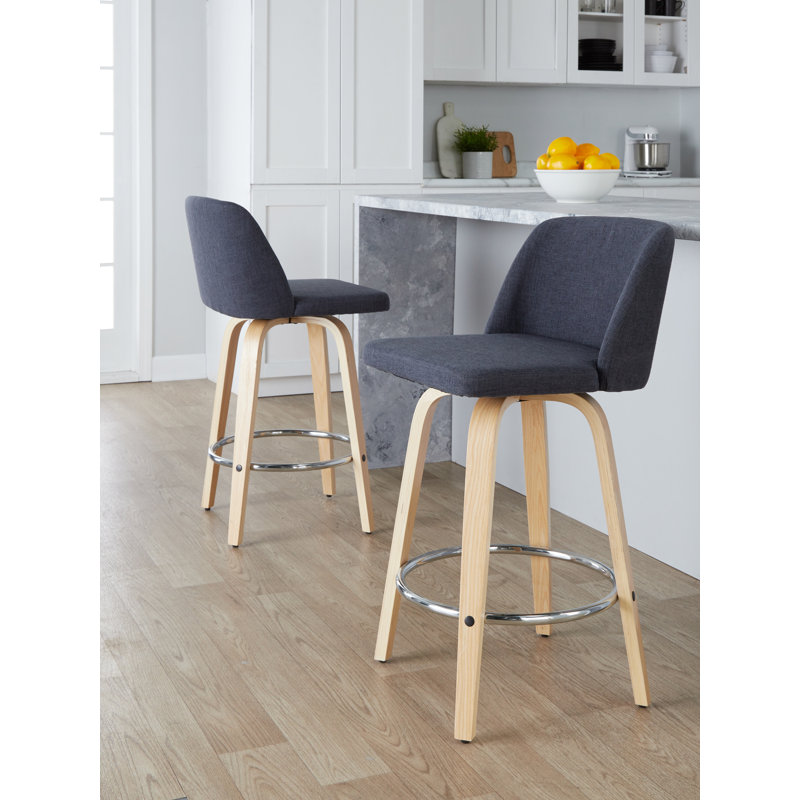 Brodin Swivel Upholstered Counter Stool, Counter Stool (24" Seat Height), Natural/Chrome, Gray