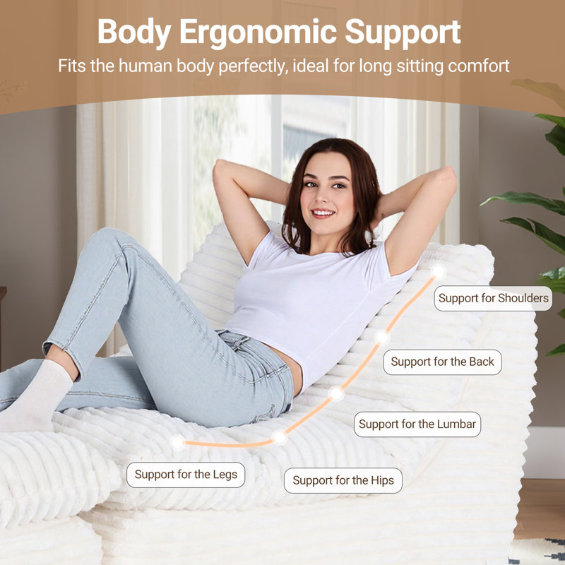 Memory Foam Lounge Chair with Ottoman, Single Lounge Chair, Corduroy Lounger for Living Room, Beige