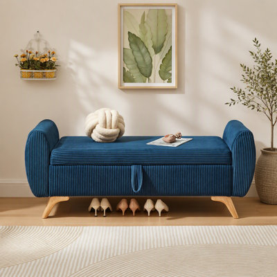 Banc de lit moderne en velours côtelé avec rangement dissimulé et pieds en bois massif