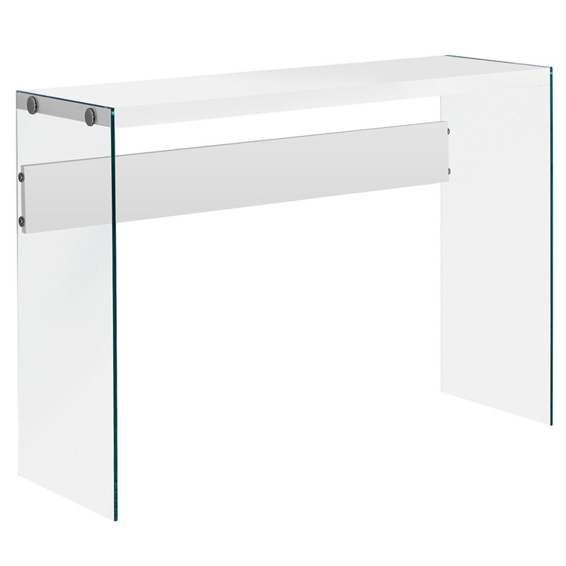 Table d'appoint, console, vestibule, étroit, canapé, stratifié blanc brillant, verre trempé transparent