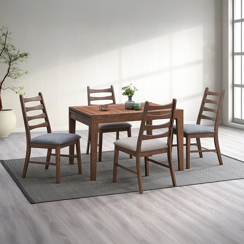 Ensemble de salle à manger moderne 5 pièces avec table de salle à manger extensible et chaises en noyer