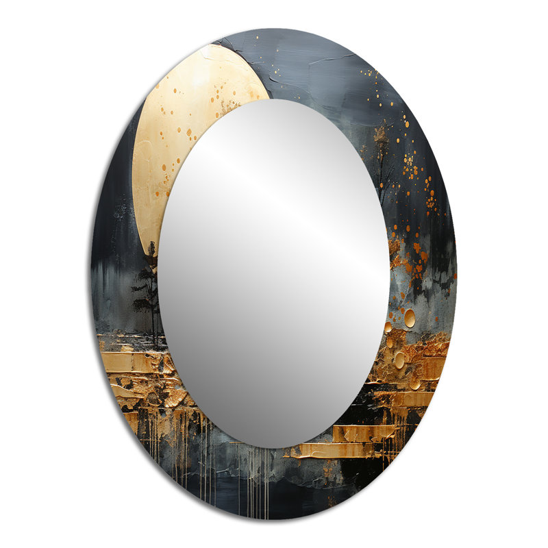 Gold Grey Golden Gleam I - Gold Oval Wall Mirror Decor, 40" x 30"