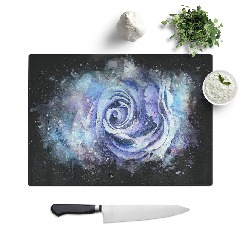 Tempered Glass Lilac Rose in Chopping Board, 20 cm x 28.5 cm