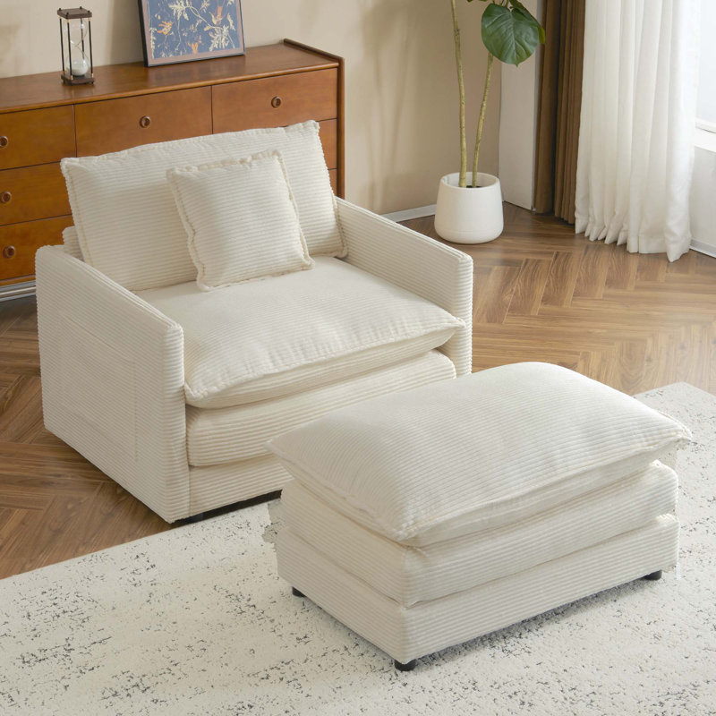 Fauteuil en velours côtelé avec repose-pieds 41,3 po, Velours côtelé beige