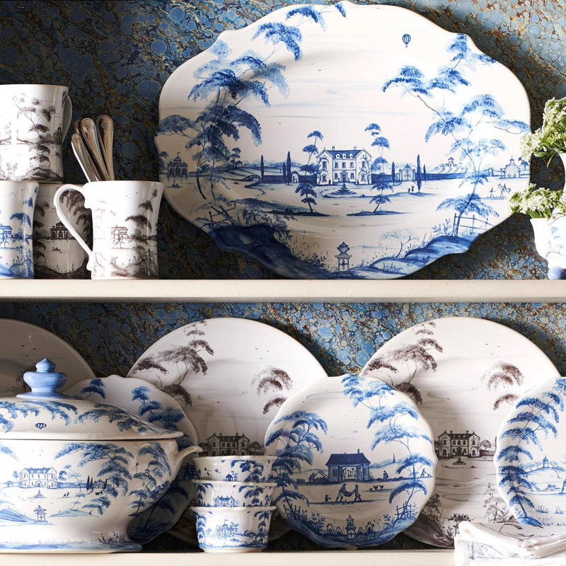 Country Estate 18.5" Platter - Delft Blue/White