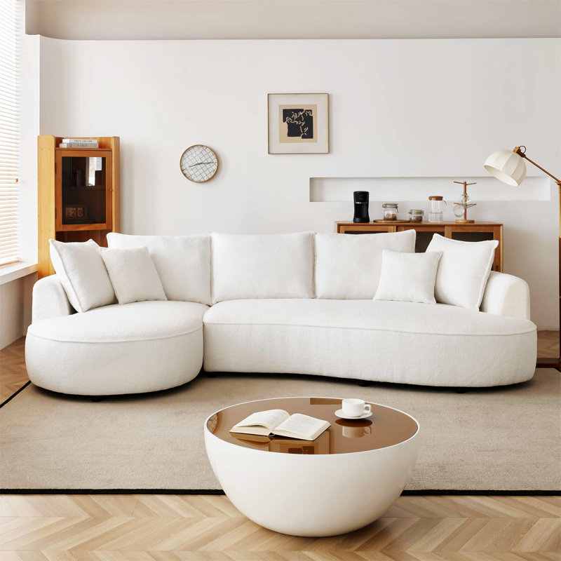 White Velvet Curved Modular Sectional Sofa with Wooden Frame
