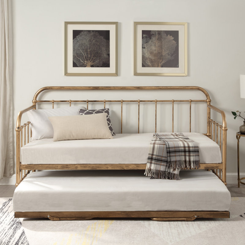 Melanie Metal Daybed with Trundle, Gold