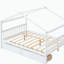 Lit double en bois avec tiroirs, blanc