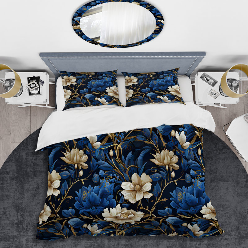 Ensemble de housse de couette Cobalt Blue Nouveau Vines Victorian, Housse de couette simple + 1 taie décorative stan