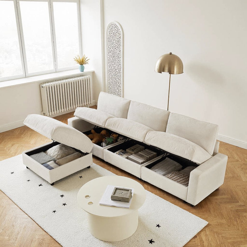 Canapé modulaire en forme de L de 103,5 po avec repose-pieds et rangement caché | Canapé 3 places pour petits espaces | Tissu en polyester