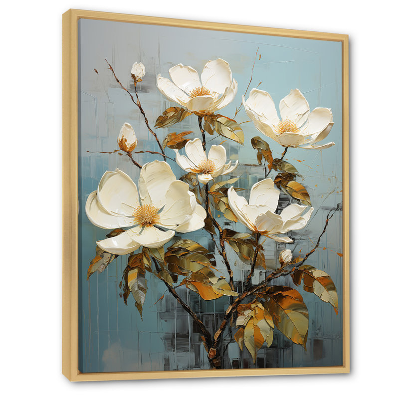 «White Green Magnolias Southern Charm Patchwork» sur toile, H 40 po x l 30 po x P 1,5 po, Cadre naturel flottant