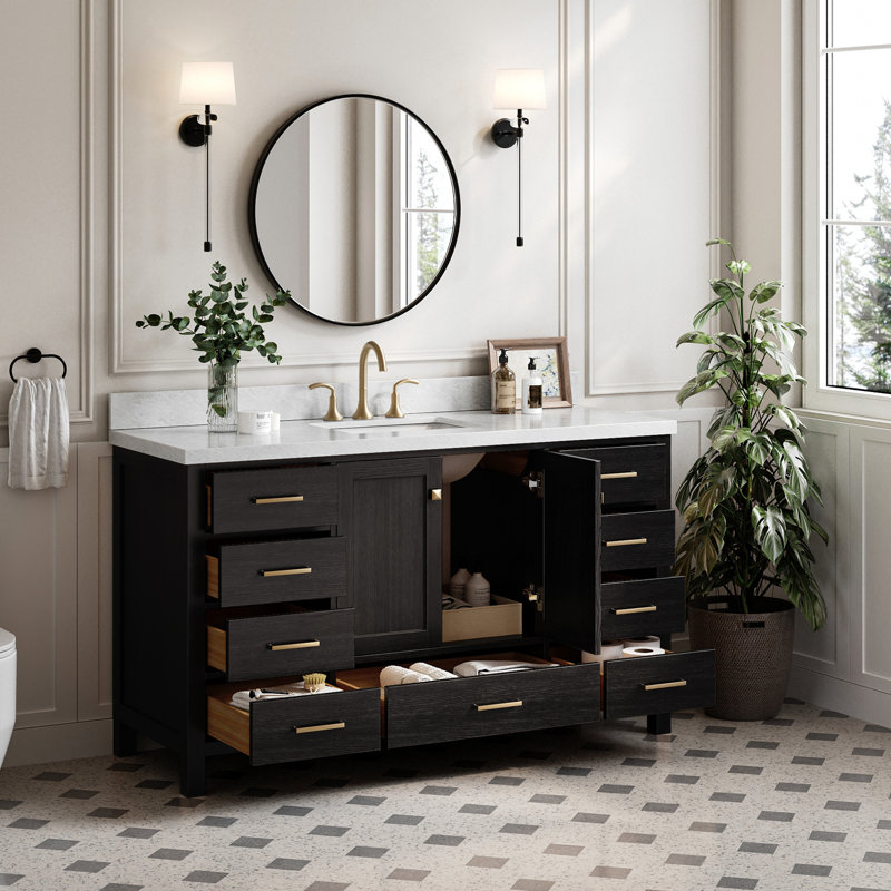 Ensemble de meuble-lavabo simple 61 po Grevera, Forme rectangulaire, Chêne noir