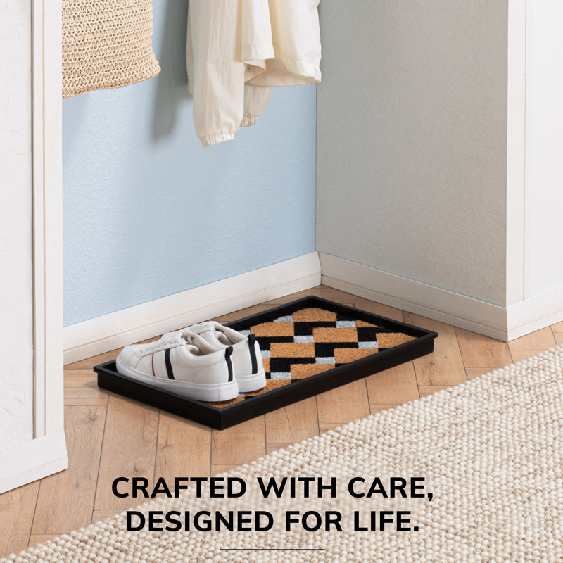 Tapis de démarrage écologique en caoutchouc brun clair et ivoire 14 po x 24 po avec rebords surélevés pour chaussures boueuses, outils de jardinage et accessoires pour animaux - intérieur / extérieur