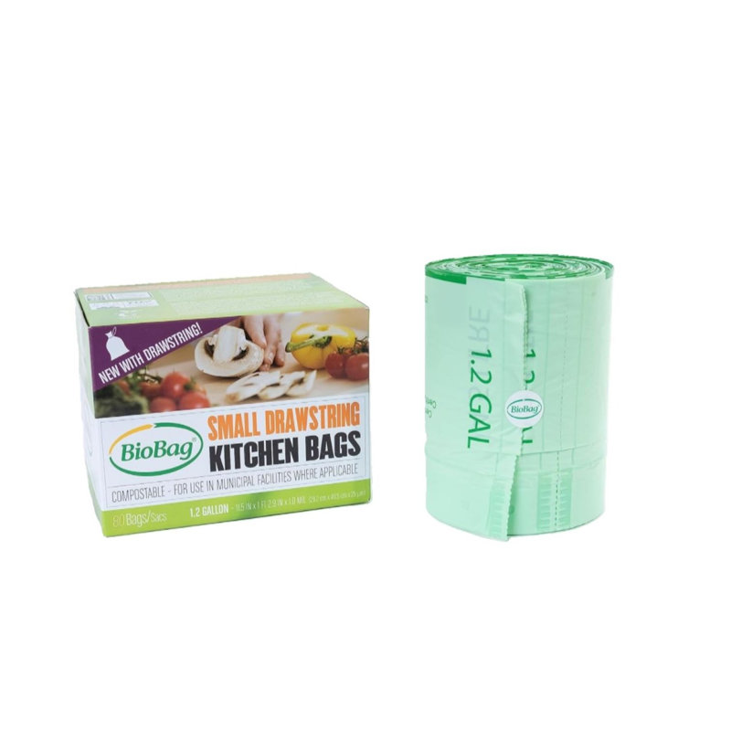1.2 Gallon Drawstring Biobag 100% Certified Compost Food Scrap Trash Bag, 1.2 Gallon With Drawstring