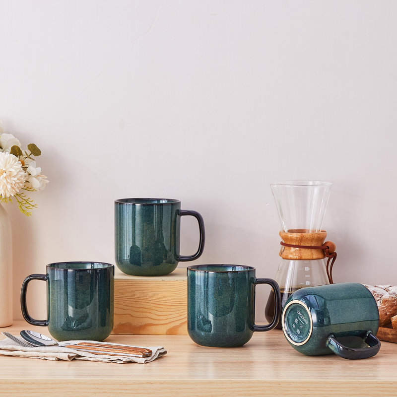Stoneware Coffee Cup, Set of 4, Green, 480ml