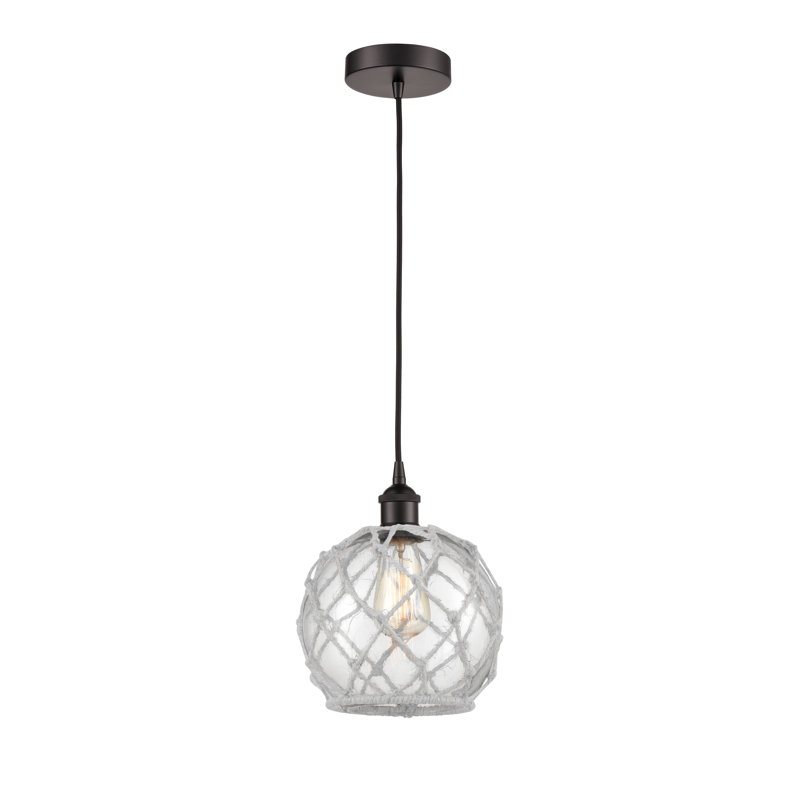 Luminaire suspendu simple à 1 lumière Haytham, Transparent/blanc, Bronze huilé