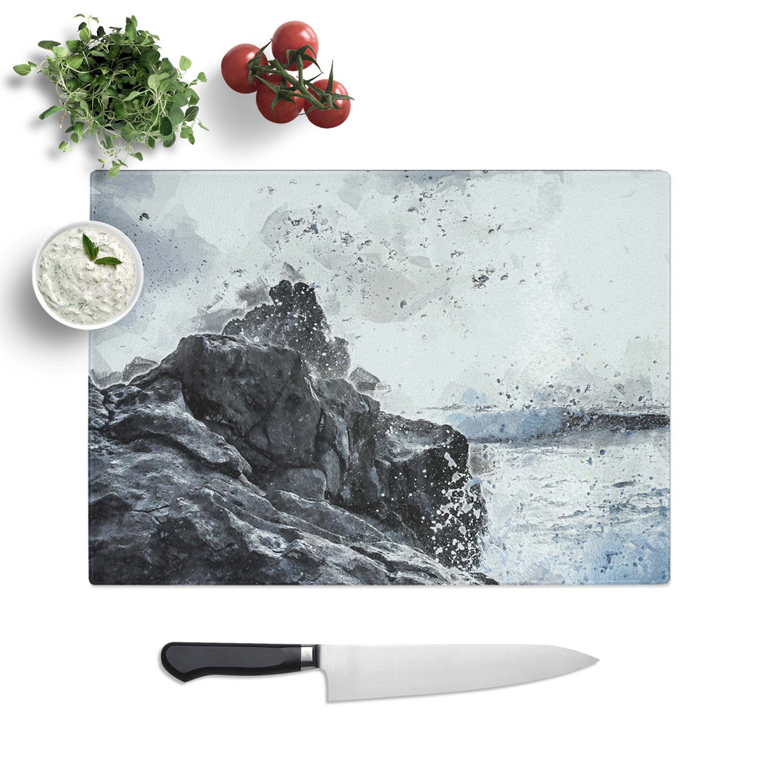 Tempered Glass Waves Crashing in Lanzarote Spain in Abstract Chopping Board