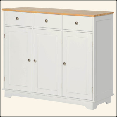 Sideboard With Solid Wood Countertop, Modern Kitchen Storage Cabinet, Coffee Bar Cabinet With 3 Drawers, Doors And Adjustable Shelf