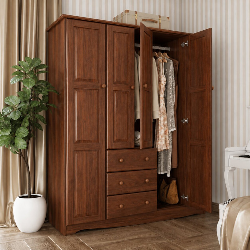 Musman Family 100% Solid Wood 4-door Wardrobe Armoire, Mocha