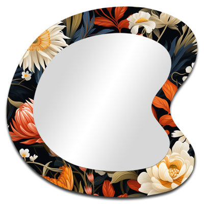 Motif tropical orange et beige - miroir décoratif asymétrique floral, grand miroir mural de forme irrégulière Cottage, impression d'art en métal