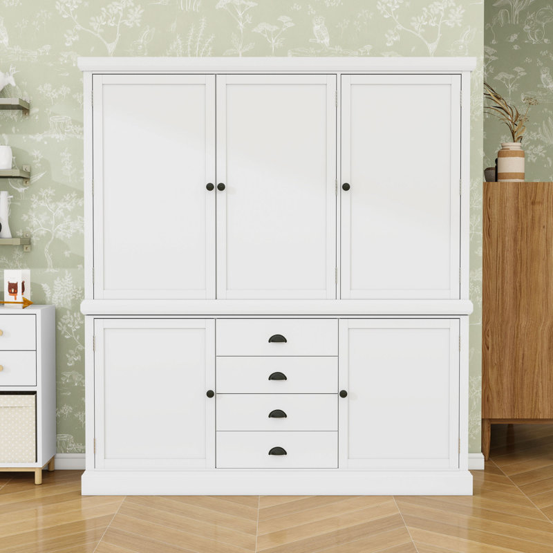 Garde-manger en bois avec tiroirs, tablettes et portes, Blanc