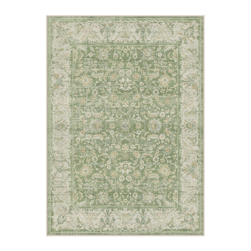 Tapis oriental lavable en machine Nestiva, Vert, Rectangle 3 pi x 5 pi