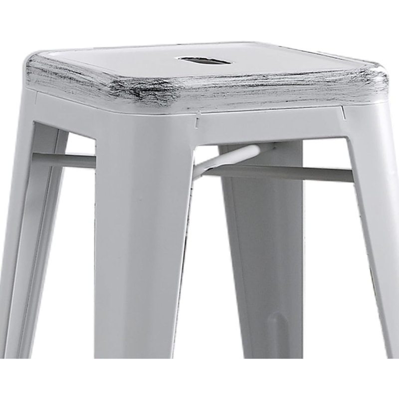 Tabourets de bar sans dossier, légers, industriels, contemporains, rustiques, rétro, côtiers, en métal, sans dossier et 4 pieds (ensemble de 2) (siège de 24 po, blanc vieilli)