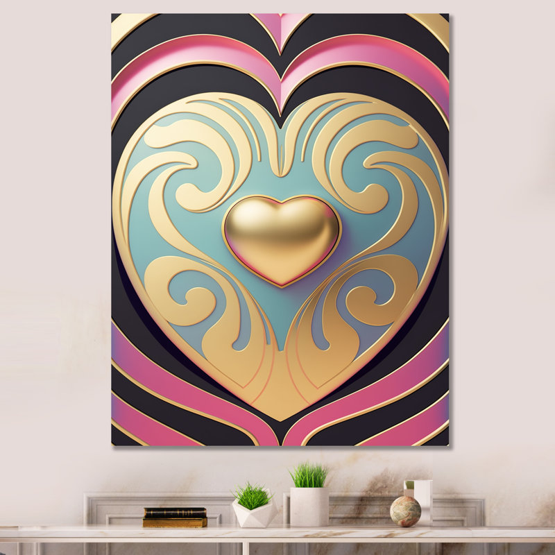 Décoration murale brillante contemporaine en forme de cœur doré, H 20 po x l 12 po x P 1 po