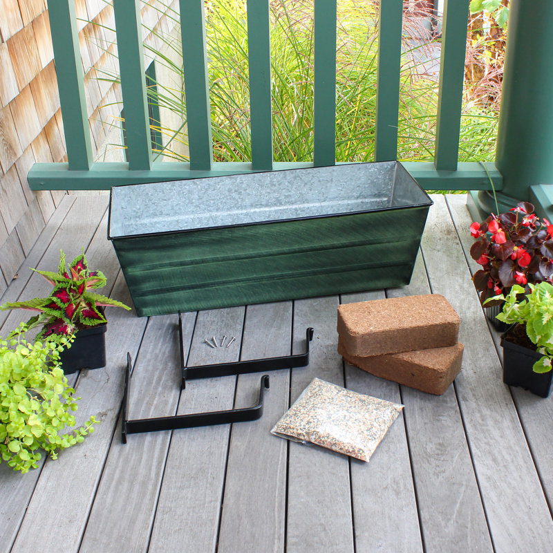Metal Window Box Planter, Green Patina