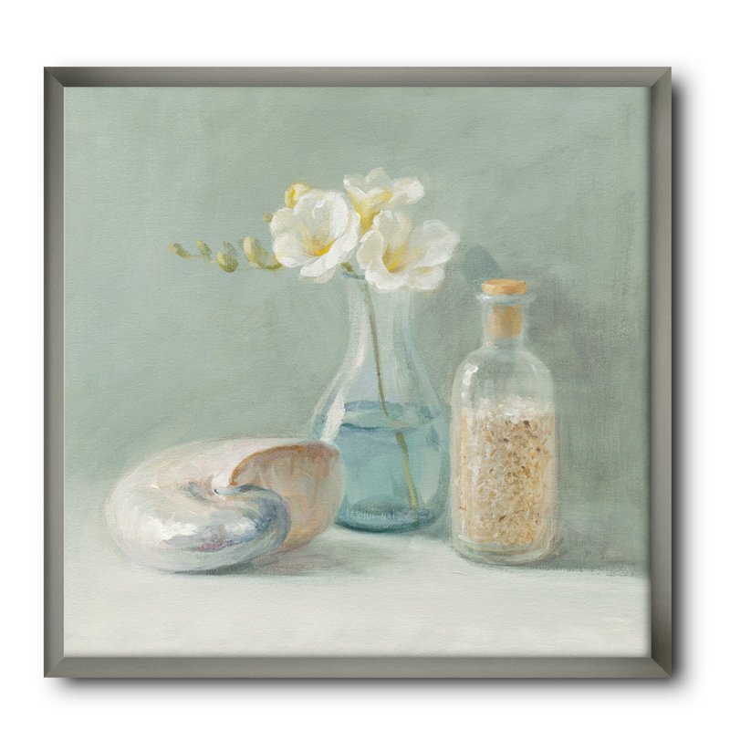 Cadre photo pastel ", salle de bain ii" , impression sur toile, H 16 po x l 16 po x P 1 po, Cadre argenté