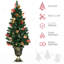 Ensemble de 4 ornements de Noël avec blanc chaud: baies rouges, pin et 2 arbres Veranda