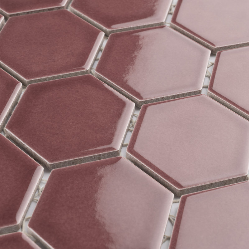 Tribeca 2" Hex Glossy 11-1/8 " x 12-5/8 " Porcelain Mosaic Floor & Wall Tile, Rusty Red