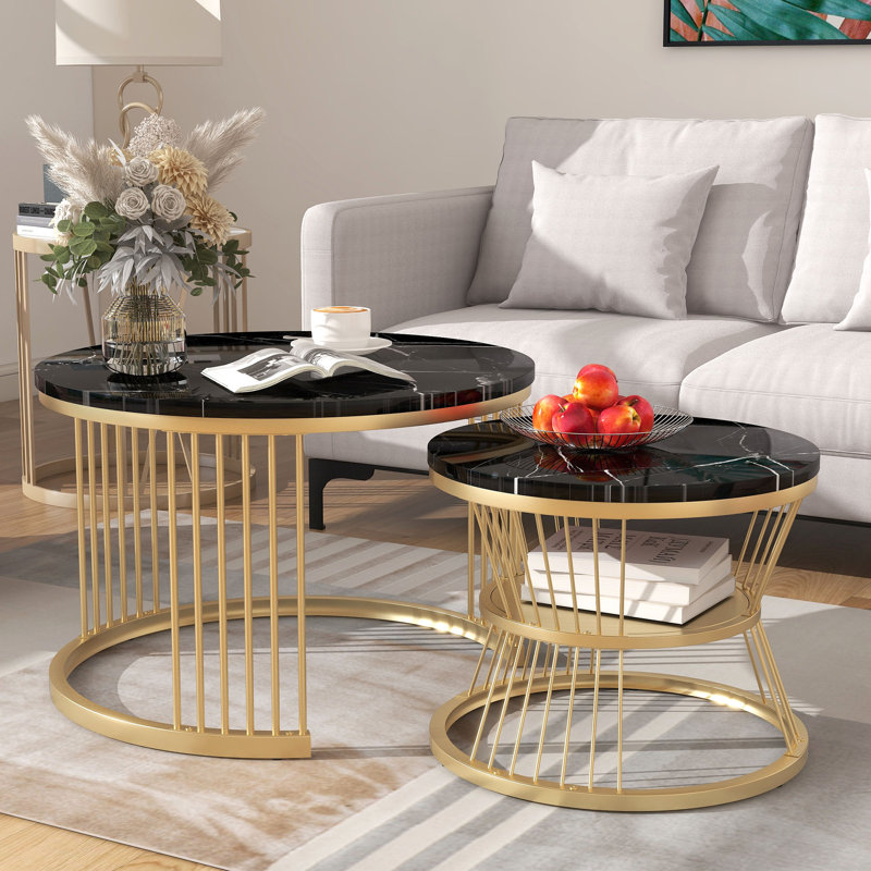 Amahya Frame Coffee Table with Storage, Black Marble, Gold