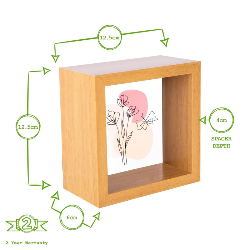 Nicola Spring - 3D Deep Box Photo Frames, Light Wood, 10cm x 10cm