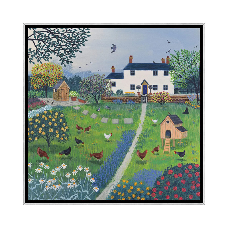 "The Hen House" par Jo Grundy, reproduction d’art, Toile avec cadre argenté, Pas de tapis, H 18 po x l 18 po x 1,5 po