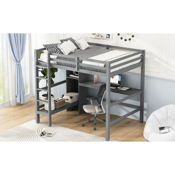 Lofted Train Table Latitude Run® Grey Full Loft Bed With Built - In Desk And Multifunction ...