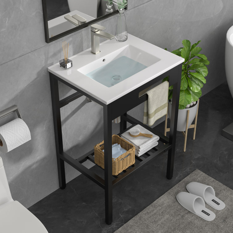 Mocoloo 24"L x 18"W Ceramic Rectangular Console Bathroom Sink with One Faucet Hole and Overflow