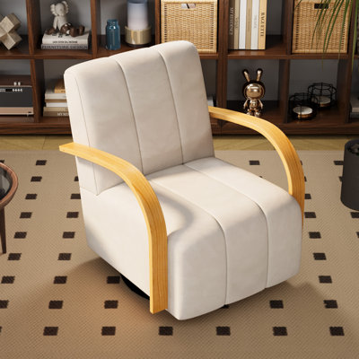 Upholstered Swivel Armchair With Solid Wood Armrests
