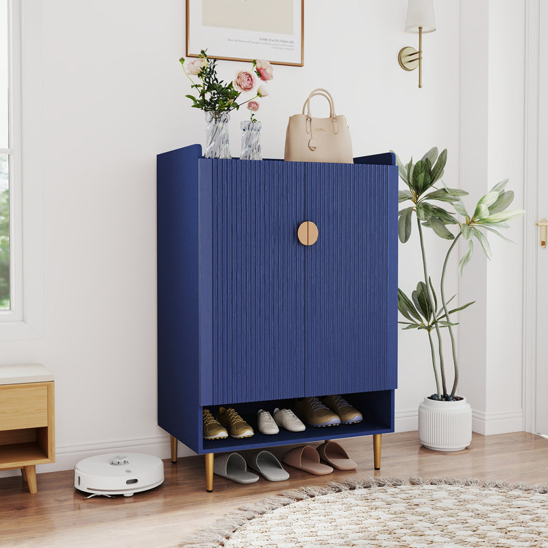 Modern Shoe Cabinet Storage with Adjustable Shelves, Blue
