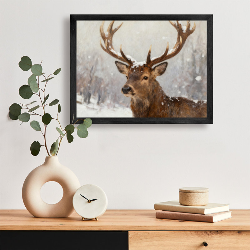 «Black Bucks in the Snow», reproduction d'art encadrée noire, H 9 po x l 11 po