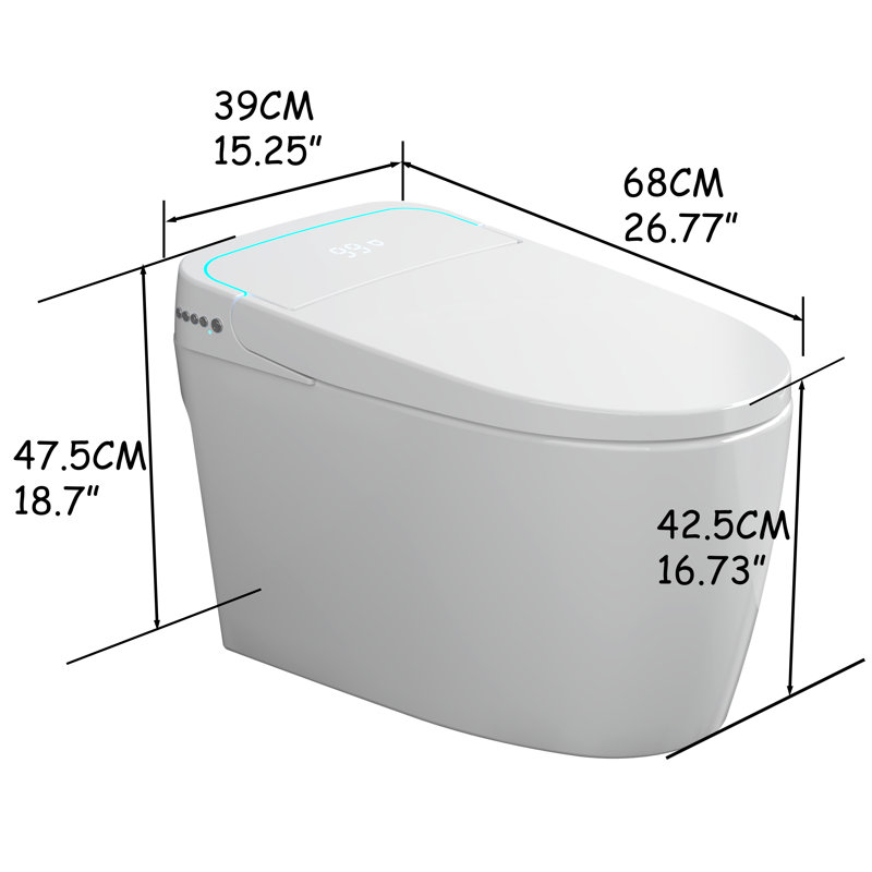 White Smart Toilet Seat With Manual Lid & Dual Flush Function | Auto Flush, Seat-Warming, Night Light, Led Display, Remote Control For Home, Hotel, Office