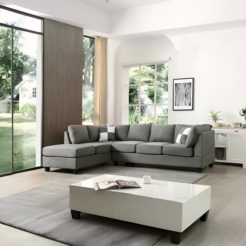 Malone Sectional ( 3 Boxes) , GRAY, Gray Polyester